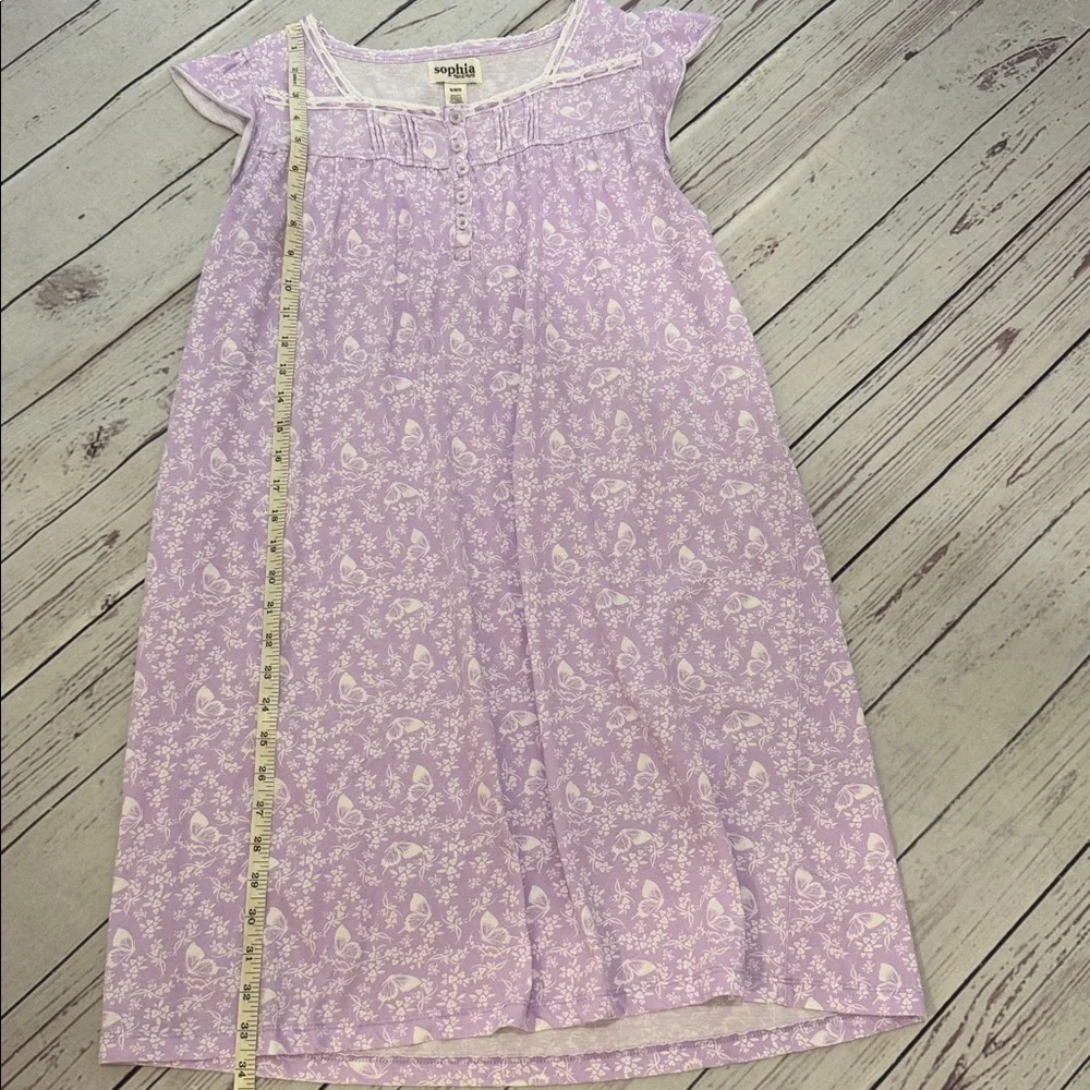 Sophia René Rofé Lavender Floral and Butterfly Short Nightgown Dress Size Medium